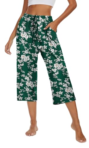 Image of Kabento 2 Pack Womens Pajama Pants Capri Sleep Lounge Pants Drawstring Pj Bottoms with Pockets