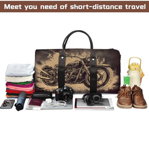 Vintage Motorcycles Transportation Travel Duffel Bag for Women Men, Sport Tote Gym Bag Foldable Weekender Overnight Bag Waterproof Carry On Luggage Bag4