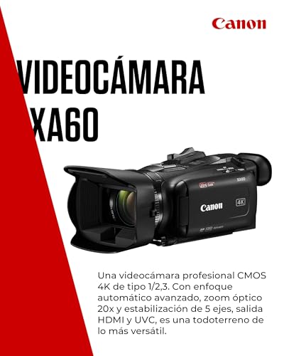Canon XA60 4K Full HD (videocámara UHD Zoom 20x, Sensor CMOS Tipo 1/2,3, Enfoque automático, estabilización de Imagen de 5 Ejes, Salida HDMI, Pantalla LC de 3,5 Pulgadas, transmisión UVC) Negra - imagen 2
