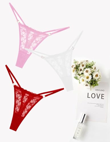Image of Murimia Thongs for Women G String Sexy Lace No Show Underwear Low Rise T-Back Breathable Panties