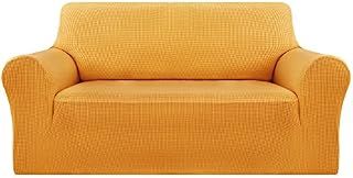 Deconovo Jacquard Sofa Cover Stretch Slipcovers Small Checks Polyester Anti-Slip Spandex Fabric Sofa Fabric Protector Couch Cover(Three Seater, Beige)