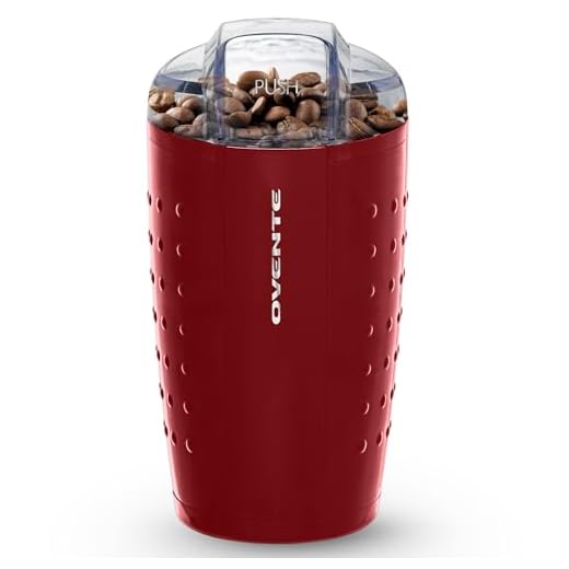 OVENTE One-Touch Electric Coffee Grinder and Other Spices-Seeds, Nuts, Grains-Stainless Steel Blades, Maroon (CG225M), 2.5oz