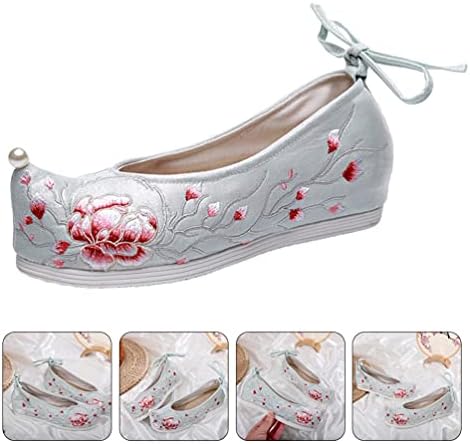Holibanna 1 Pair Chinese Embroidery Shoes Pointed Toe Shoes Slip on Wedge Heel Shoes Light Blue | Image 4