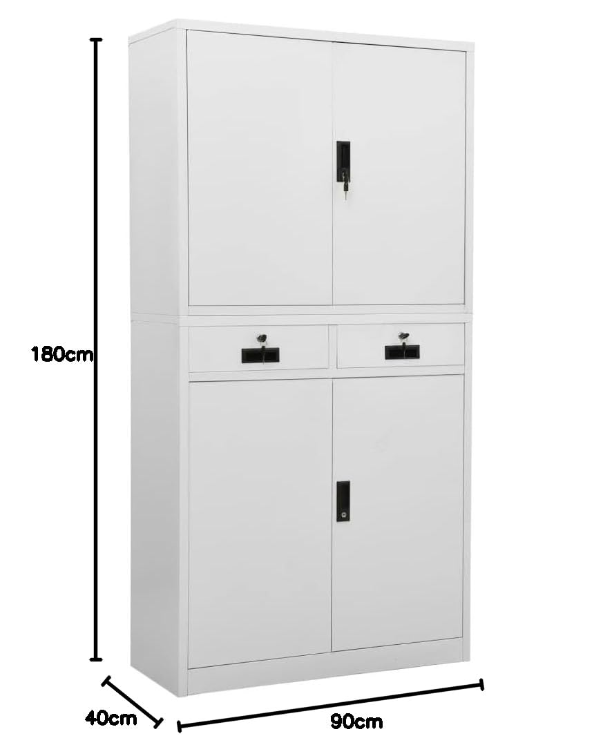 Armoires, buffets, armoires avec portes et étagères, armoire de bureau, gris clair, 90 x 40 x 180 cm, acier