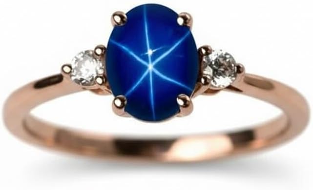 Dainty Blue Star Sapphire Ring for Women – Natural Lindy Star Sapphire Gemstone Ring in 925 Sterling Silver | Elegant Promise Engagement Ring | Vintage Birthstone Jewelry Gift for Her