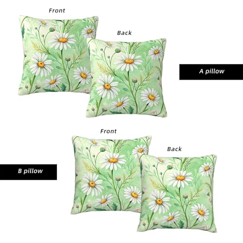 Linenovia Watercolor Daisy Throw Pillow Covers 18x18 Set of 2, Fresh White Yellow Daisy Art Decorative Cushion Cases for Spring Rustic Decor — view 3