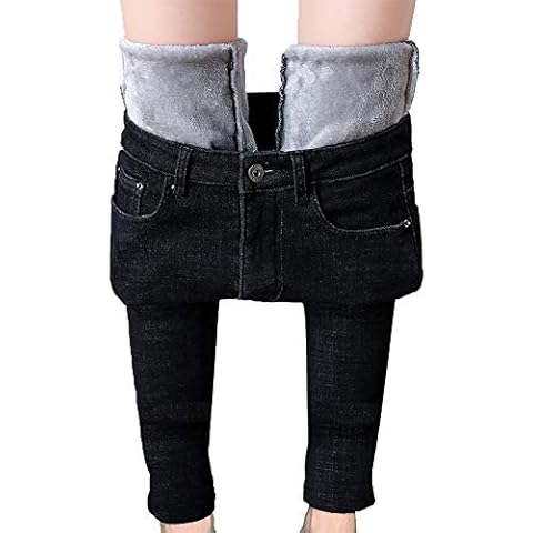 Sunfanrtnn Women Fleece Lined Jeans Winter Denim Legging High Waist Slim Fit Skinny Pencil Pants Warm Thick Trousers (Black, S) Cover