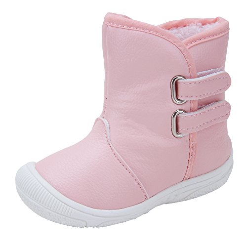 Kuner Baby Girls Pu Leather Faux Fleece Rubber Soles Outdoor Warm Snow Boots (14.5cm(18-24months), Pink)