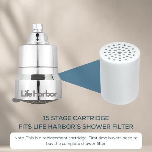 Image of Life Harbor 15-Stage Hard Water Shower Filter | Reduces Hair Fall, Dry Skin & Dandruff | KDF-55 + Activated Carbon + FOF Scale Inhibitor | 2X Active Filtration Media (Cartridge: Shower Filter)