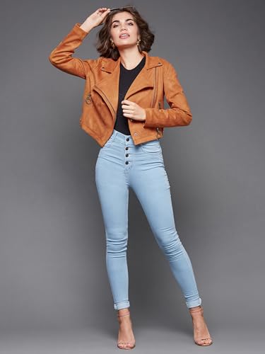 Image of Miss Chase Women's Off White V-Neck Full Sleeves Bomber Cropped Jacket