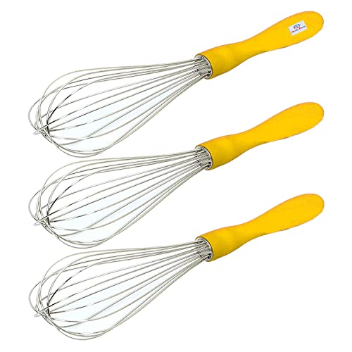 Heart Home Hand Blender|Handheld Stainless-Steel Wire Whisk Perfect for Blending, Whisking, Beating, Stirring,Pack of 3 (Yellow)