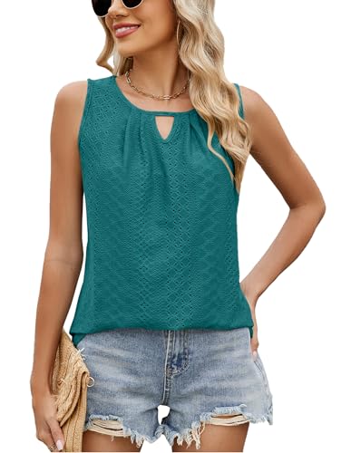 Image of iChunhua Loose Vest Tops for Women UK Soft Summer Blouses with Eyelet Ladies Party Tops Peacock Green 2XL