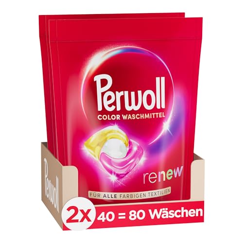 Perwoll Renew Caps Color Waschmittel 80 (2 x 40 Wäschen), All-in-1 Waschmittel Caps reinigen sanft und erneuern Farben & Fasern, für alle farbigen Textilien, mit Dreifach-Renew-Technologie