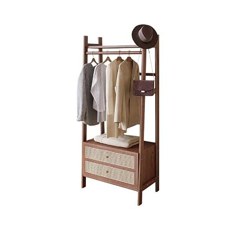 AHGFTYRDT Coat Rack Freestanding Wabi-sabi Style Wooden Floor-standing Clothes Hanger Simple Bedroom Storage Rattan Coat Rack Hall Tree