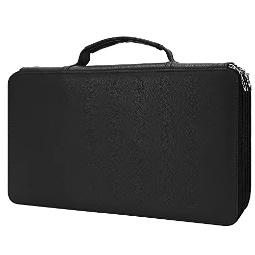Image of Vomgomfom 300 Slots Marker Case 4-Layer PU Leather, Handle, Solid Black