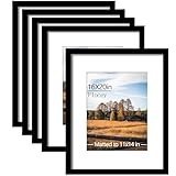 Flocey 16x20 Picture Frame 5 Pack, Black Poster Frame, Display Pictures 11 x 14 with Mat or 16 x 20 Without Mat for Horizontal or Vertical Wall Mounting, Wall Gallery Frame for Artwork Certificate