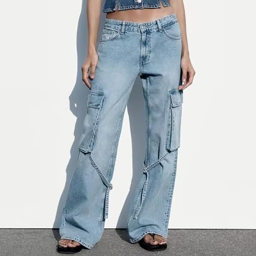 Women’s Baggy Jeans Y2k Cargo Denim Pants Lounge High Waist Loose Denim Pant with Pocket Summer Hiphop Style Streetwear2