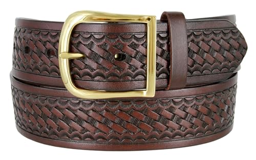 Image of Basketweave Work Uniform Genuine Leather Belt 1.75 inch for Men-Black, Brown, or Tan