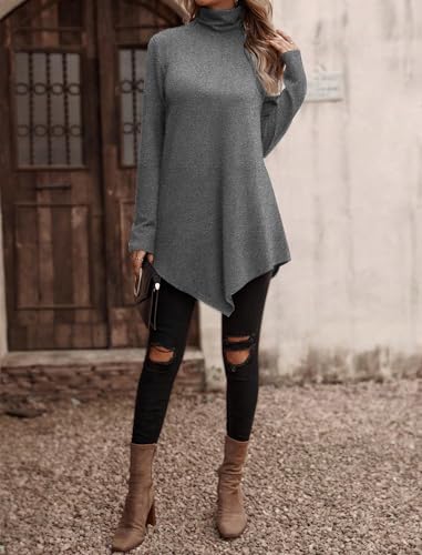 Image of JUSTFASHIONNOW Turtle Neck Shirts for Women Long Sleeve Fall Tunic Tops