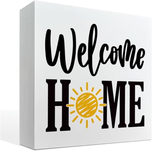 5x5 Inch Welcome Home Sign, Welcome Wood Decor, Box Sign Tabletop Decor, Farmhouse Welcome Wood Sign, Front Door Decor For Shelf, Living Room Decor, Freestanding Home Sign, Housewarming Gift