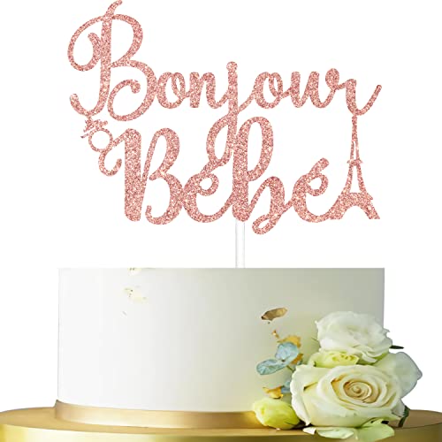 HUASR Bonjour bebe Baby Shower Cake Topper, Oh Baby Cake