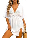 Rioofinx Women Sheer Swimsuit Cover Ups Dress for Summer Beach White L