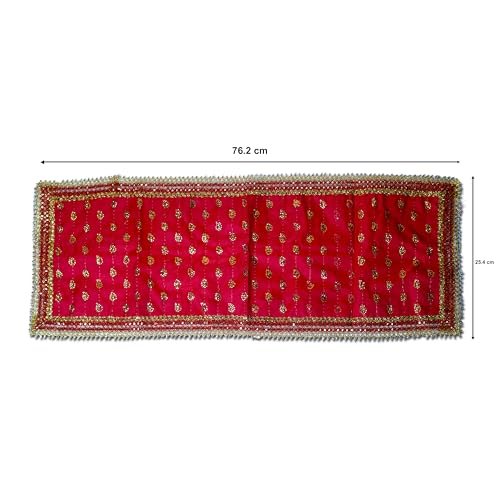 Image of Hem Devi MATA Chunari - Red Puja Chunri with Designer Border Fabric for Religious & Kanya Pujan Rituals | Sacred Chunri for Ceremonies | 76.2 x 25.4 cm