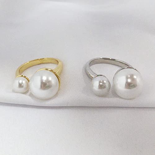 Double Simulated Pearl Wrap Ring for Women Promise Statement Two Pearls Open Midi Knuckle Rings Open Cuff Band Comfort Fit Adjustable Engagement Wedding Mother's Day Jewelry Gift 6