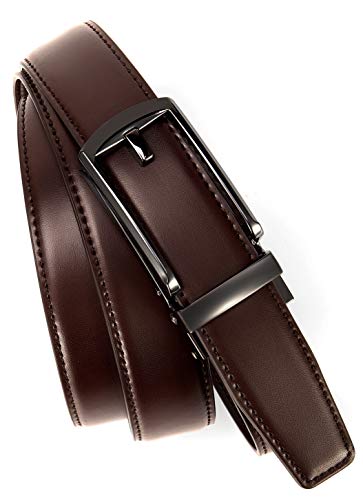 Image of Chaoren Leather Ratchet Belt 2 Pack Dress with Click Sliding Buckle 1 3 /8 inch in Gift Set Box - Adjustable Trim to Fit