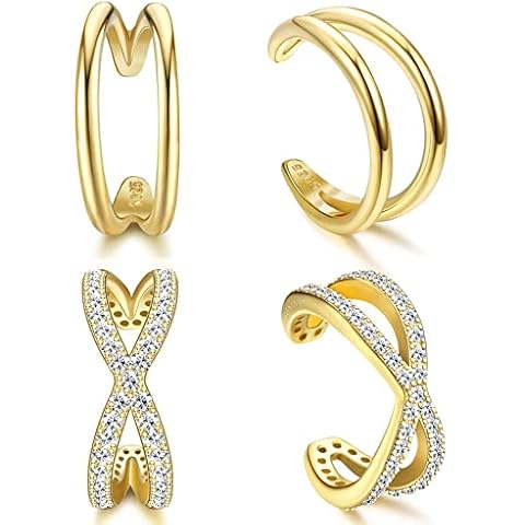 KALVICA 2 Pcs 925 Sterling Silver Ear Cuff for Women Cartilage Clip on Earrings Non Piercing Earrings Set Fits Sensitive Ears Adjustable Earring Cuffs Silver Gold Rose Gold Cover