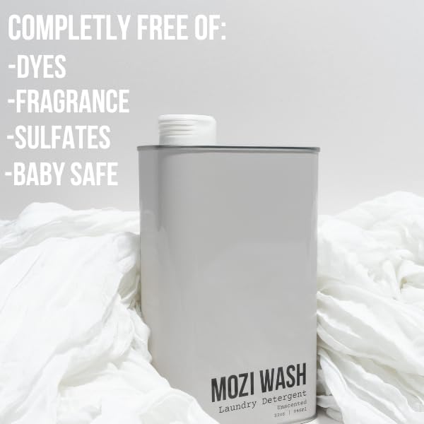 Mozi Wash Laundry Detergent Liquid, Unscented, 50+ Loads, Concentrated, Non toxic, Plant Based Enzyme Cleaner, Phosphate & Paraben Free, Long Lasting Luxury Clean, Scent Free, 32 oz Recyclable Bottle - Image 2