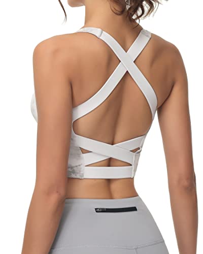Image of romansong Strappy Yoga Sports Bras for Women Padded Criss-Cross Back Tank Tops