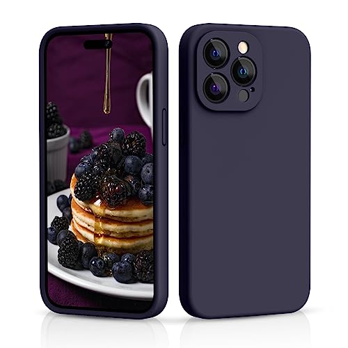 CALOOP Slim-Fit for iPhone 14 Pro Case,Skin Soft Liquid Silicone,Sturdy Hard Frame Shockproof Cover with Anti-Scratch Microfiber Lining,Full Protection for Screen and Lens 6.1 inch Lens(Dark Purple)