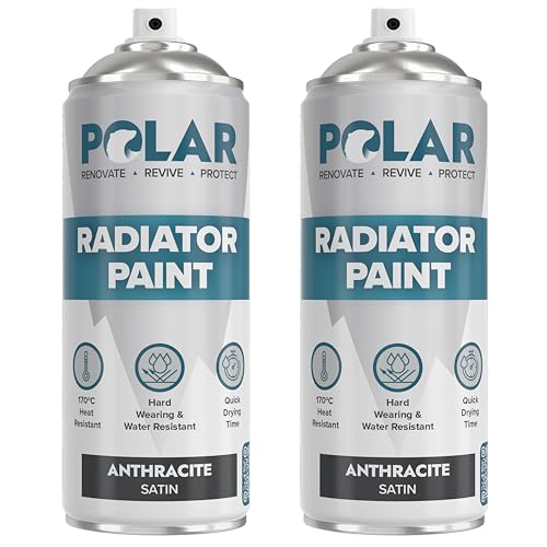 Polar Radiator Spray Paint - 2 x 400ml Anthracite - 3-in-1 Primer Under- & Topcoat - Heat Resistant up to 170C - For Radiators Hot Pipes & Towel Rails - Satin Finish