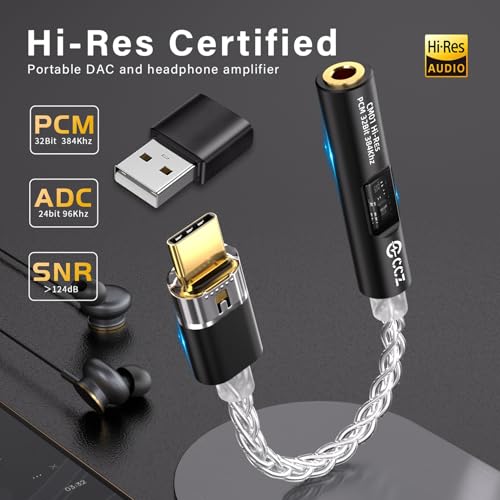 Adaptateur USB C 3,5 mm câble plaqué argent DAC haute résolution - 3