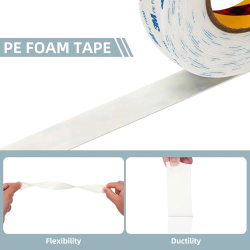 3M Double Sided Tape 0.39\"×16.5Ft, No Damage Double Sided Wall Tape, Heavy Duty PE Foam Mounting Tape Removable Waterproof for Home Office Decor Crafts Arts DIY Paint Picture Poster - Thumbnail 2