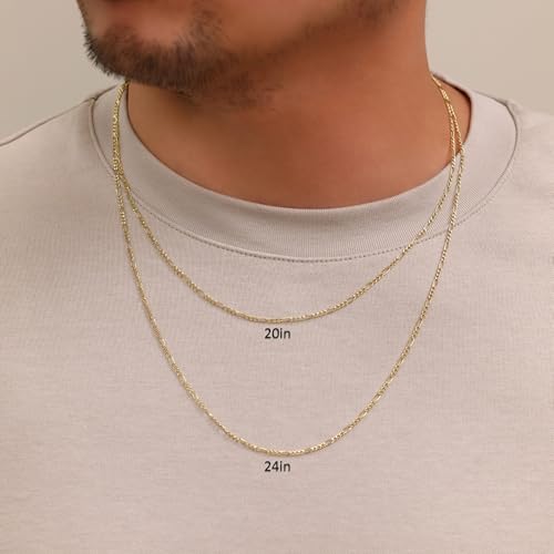 Nuragold 10k Real Yellow Gold Figaro Link 2mm Chain Necklace (16"-26") Dainty Italian Jewelry for Men & Women3