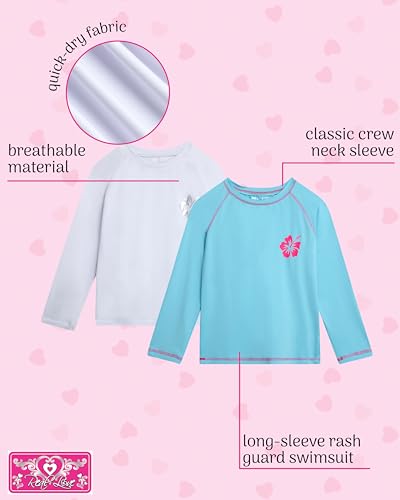 Image of Real Love Toddler Girls Rash Guard - 2 Pack Quick Dry Sun Protection Girls Swim Shirt Long Sleeve Rash Guard Kids (2T-16)