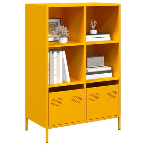 Homgoday Aparador Acero Amarillo Mostaza 68x39x103,5 cm Aparador de Metal, Armario de Metal, Armario de Almacenamiento,para Cocina, Comedor, Salón, Entrada