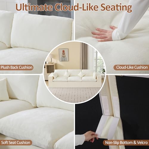Image of 115''Cloud Boneless Sectional Couch, Modular Sectional Sofa Deep Seat, Oversized Upholstered Convertible Comfy 3 Seater Chenille Memory Foam Sofa Couches for Living Room, Beige