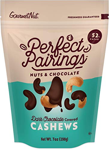 Gourmet Nut Dark Chocolate Covered Cashews, 52% Cacao, Vegan, Non-Dairy, Premium Dark Chocolate, 7 Oz - 1 Bag