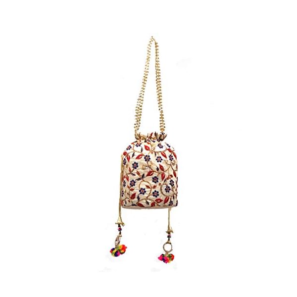 Fancy Walas Presents Designer Rajasthani Style Royal Clutch Potli Batwa Bag with Beads Work Bridal Purse with Gota Patti Pottly Purse Women handbag Potli Bags (Multi-Coloured) - Image 5