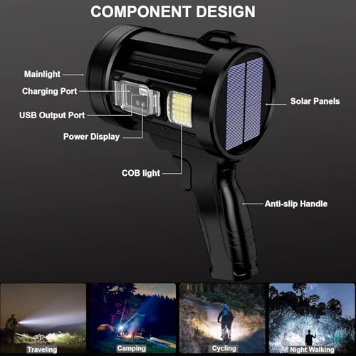 Image of Searchlight Portable LED Flashlight Lighting High Lumen, Flashlight with Zoom, Outdoor Adjustable Brightness Flashlight, 1000000 Lumens Bright LED Spotlight, Long Running Spot Light Searchlight