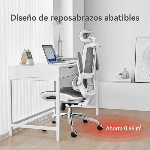 Sedia da Ufficio Ergonomica M59AS, con braccioli ribaltabili 3D, doppio schienale e supporto lombare adattivo, sedia in rete ideale per l’ufficio a casa(Grigio) - Sedia gaming - Immagine 6