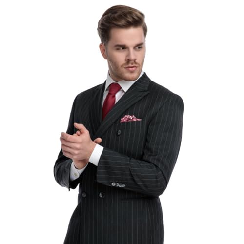UNINUKOO Men's Suits 2 Piece Pinstripe Double Breasted Tuxedo Suit for Men Slim Fit Formal Dress Blazer Jacket Pants3