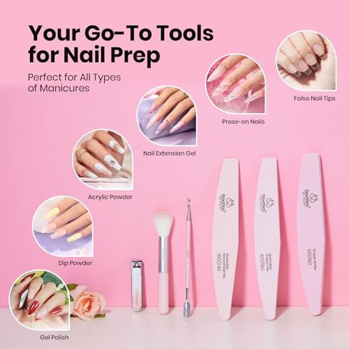 Image of Beetles Nail Prep Kit Nail Dehydrator and Primer Cuticle Oil Cuticle Remover 4PCS 7.5ML Nails Care Tool Kit with Cuticles Pusher Nails Files Clippers Dust Brush 6PCS Manicure Tools for Gel Polish