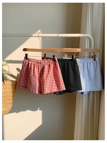 Image of MakeMeChic Women's 3 Pack Linen Shorts Gingham Striped Beach Shorts