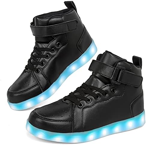Wajin LED Light Up Shoes Kids High top Sneakers with USB Charging Flashing Luminous Shoes Dancing Sneakers for Boys Girls Toddles Gift Black