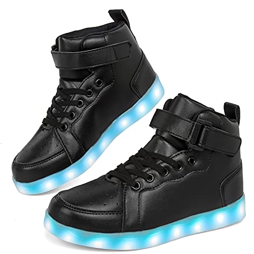 Wajin LED Light Up Shoes Kids High top Sneakers with USB Charging Flashing Luminous Shoes Dancing Sneakers for Boys Girls Toddles Gift Black
