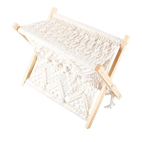 Estante plegable de algodón tejido a mano con soporte de madera resistente 3